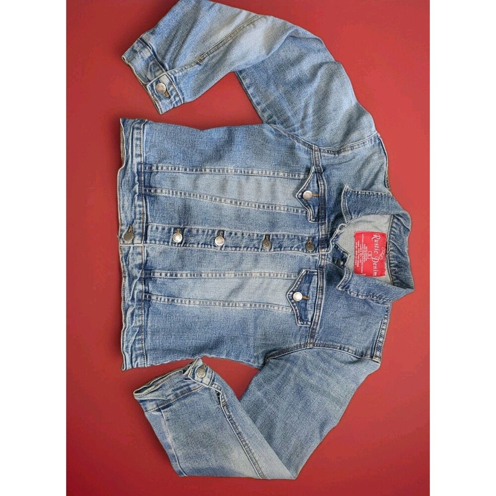 Rustic Denim 100% Cotton Distressed Blue Denim Jacket Small S Woman